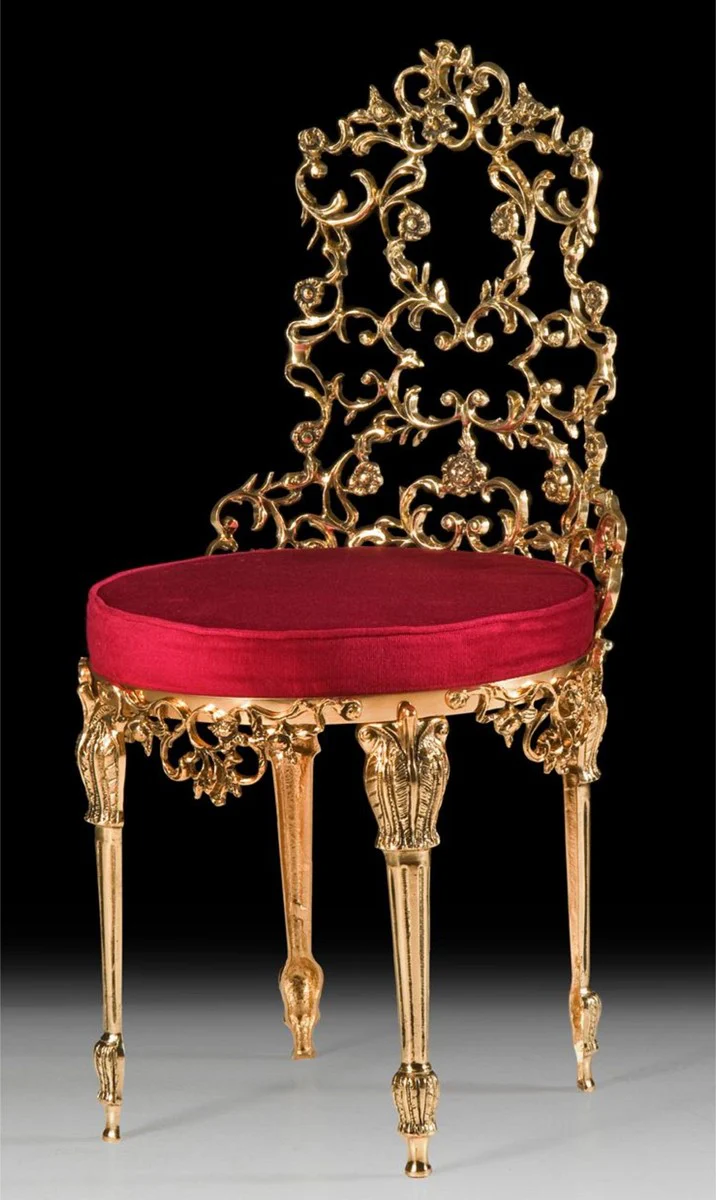 Casa Padrino silla de comedor barroco de lujo rojo burdeos / oro - Silla de bronce hecha a mano con tela de terciopelo fino - Muebles barrocos - Muebles de comedor de lujo en estilo barroco