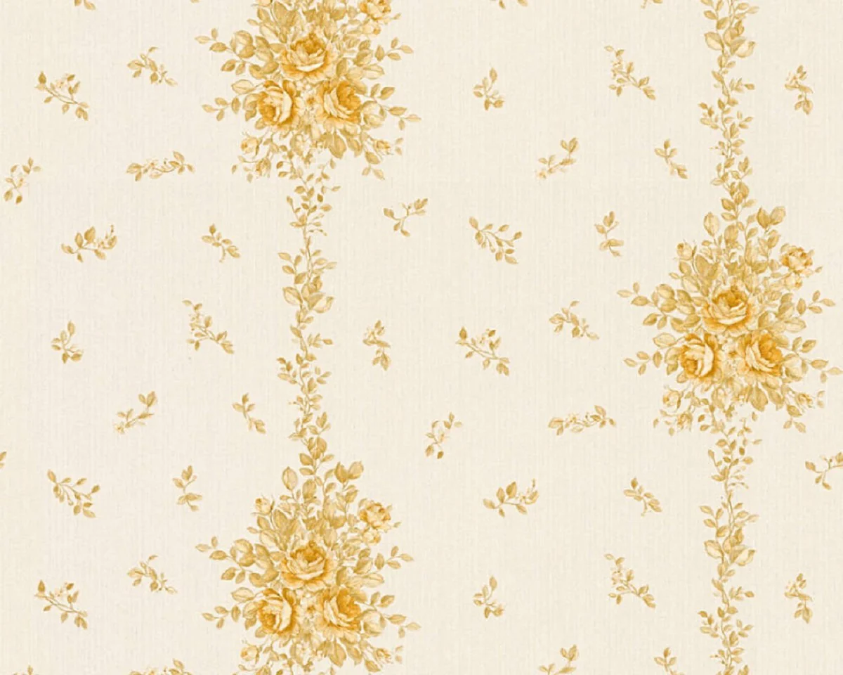 Casa Padrino papel pintado barroco no tejido crema / beige / oro - Papel pintado de salón de estilo barroco con elegante patrón floral - Decoración de pared barroco