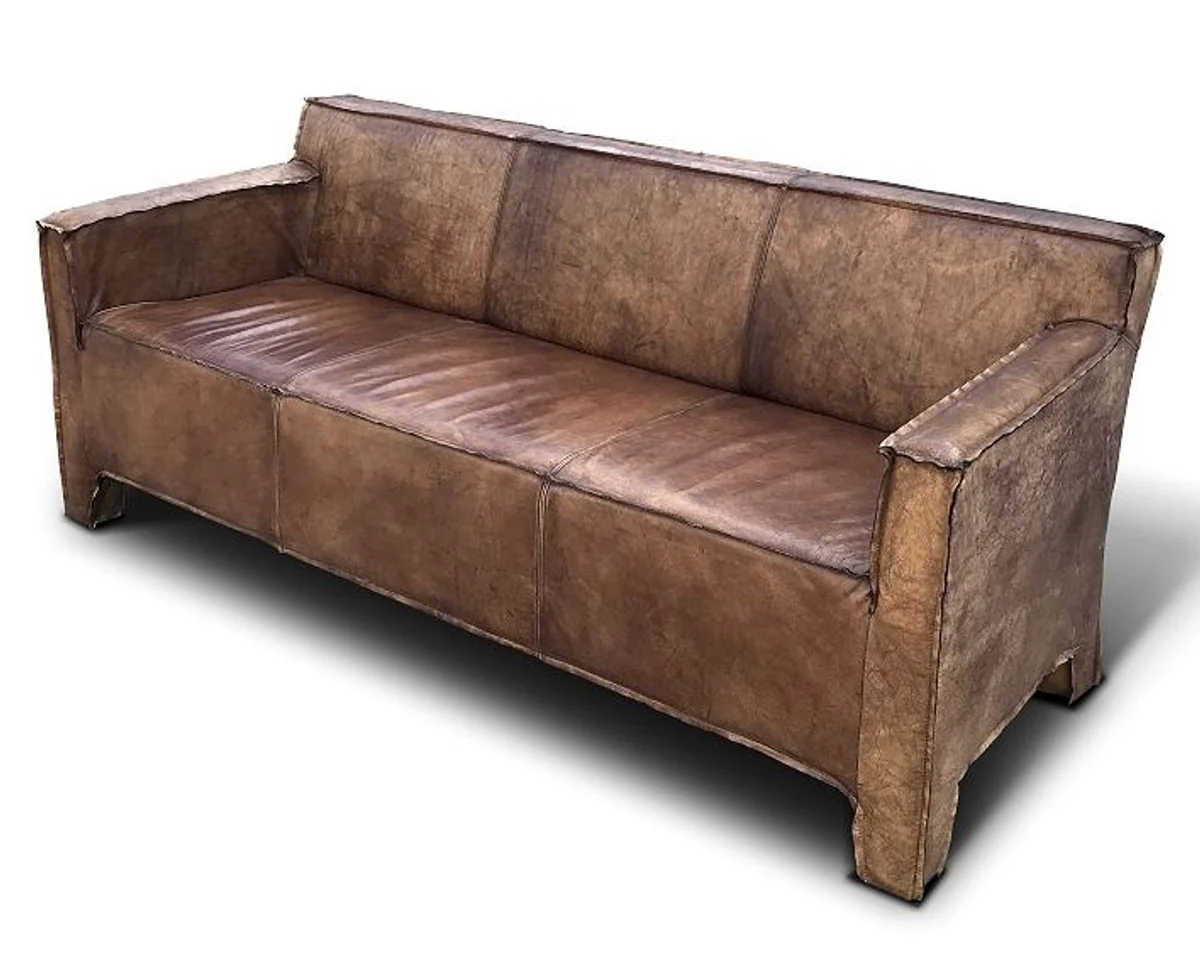 Casa Padrino sof¨¢ de sal¨®n de cuero real de lujo vintage marr¨®n 185 cm - muebles de sof¨¢ de cuero de sal¨®n de lujo cuero de b¨²falo
