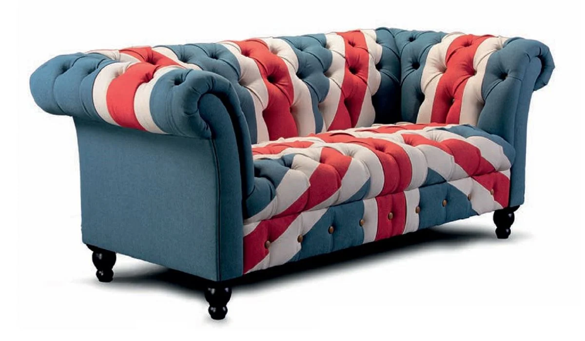 Casa Padrino sof¨¢ Chesterfield de lujo de 2 plazas azul / rojo / blanco / negro 200 cm