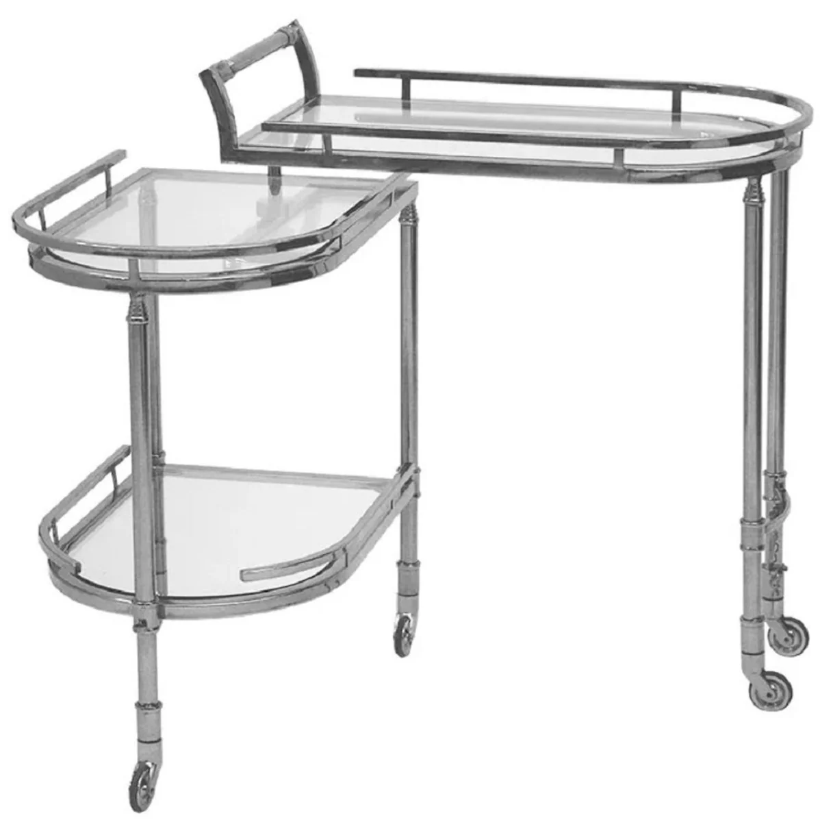 Casa Padrino carrito de servicio plata 75 x 40 x A. 75 cm - Carrito ovalado de metal con placas de vidrio - Carrito de gastronom¨ªa restaurante de hotel - Accesorios hoteles y restaurantes