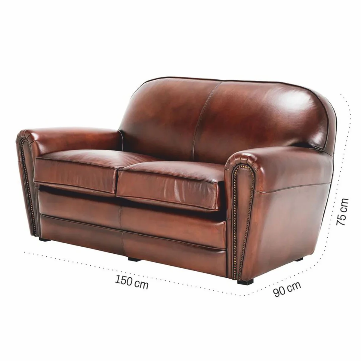 Casa Padrino sof¨¢ de cuero de lujo marr¨®n / negro 190 cm - Muebles de cuero genuino