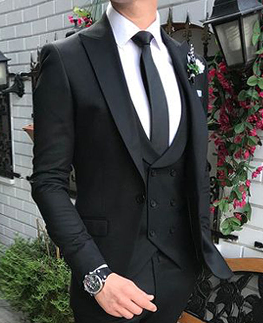 Basic Plain Lapel Collar Blazer & Blazer Vest & Pants 3pcs Set