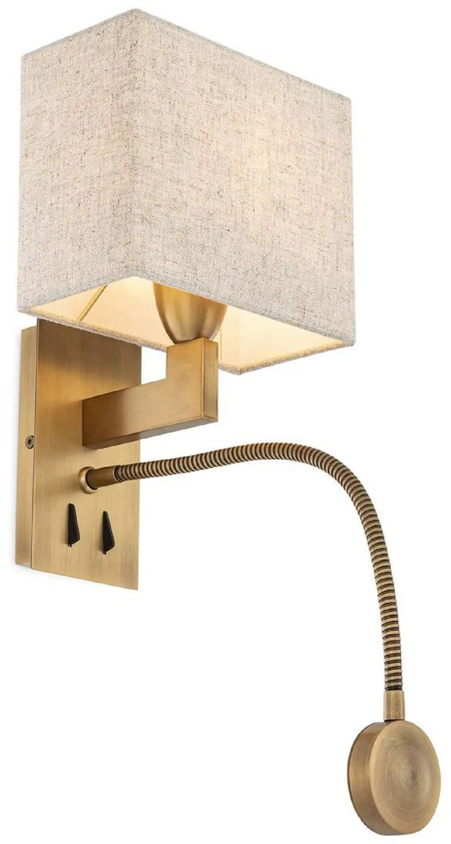 Casa Padrino lámpara de pared de lujo latón antiguo / beige 19 x 17 x A. 32 cm - Lámpara de pared con luz de lectura LED giratoria - Luces de hotel - Luces de pared de lujo - Calidad de lujo