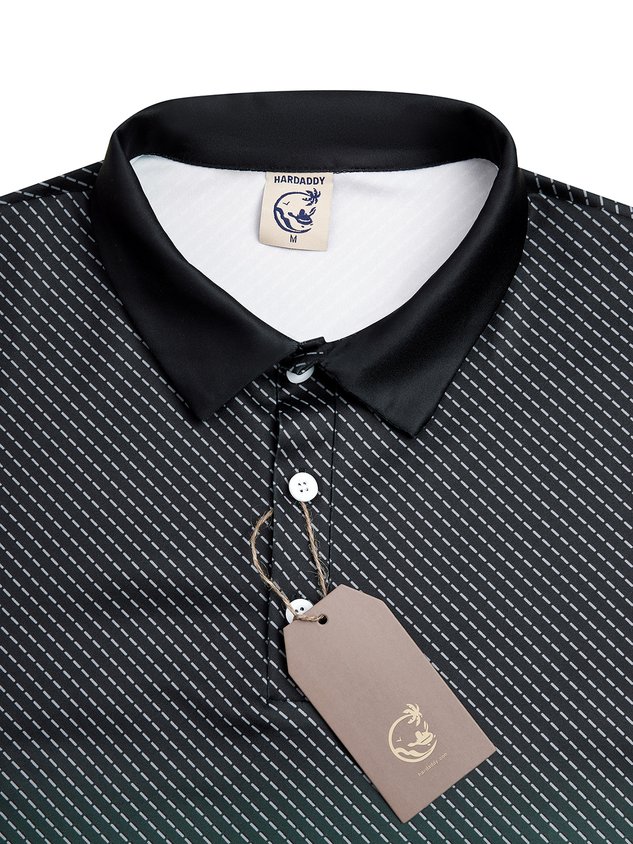 Abstract Gradient Geometric Button Short Sleeve Polo Shirt