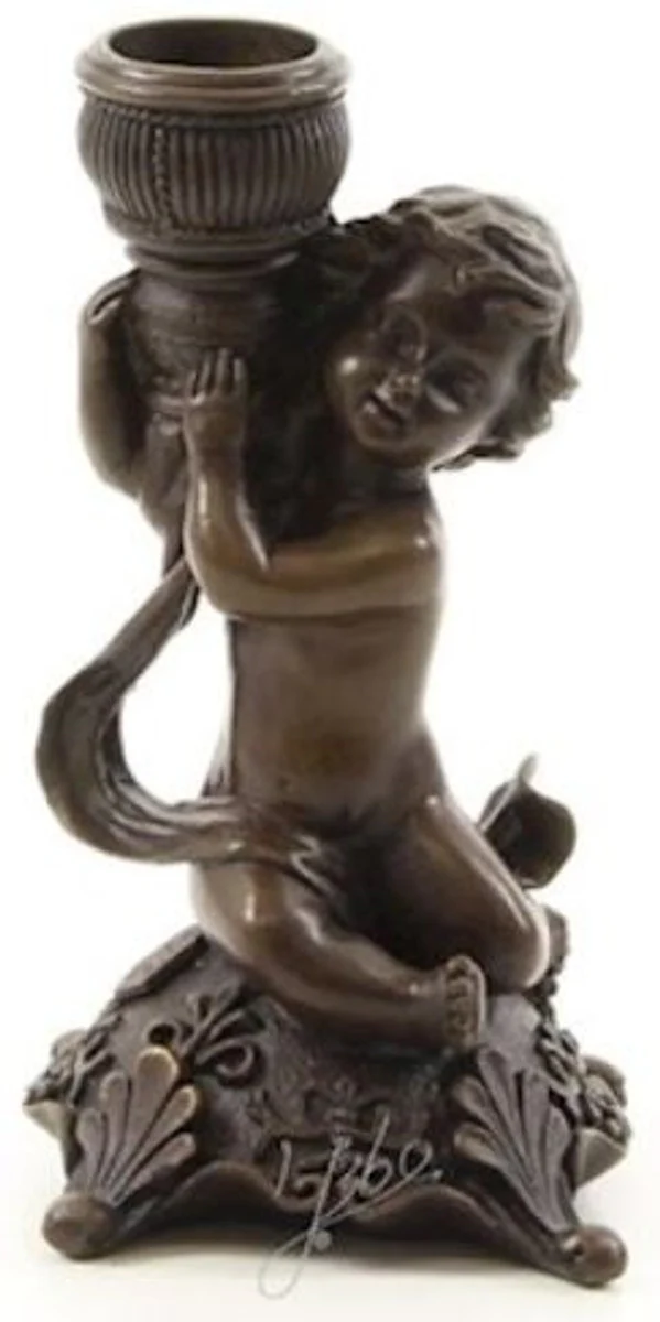 Casa Padrino Portavela de Bronce Art Nouveau 7,1 x 7,1 x A. 14,1 cm - Candelabro Decorativos - Accesorios Decorativos Barroco y Art Nouveau