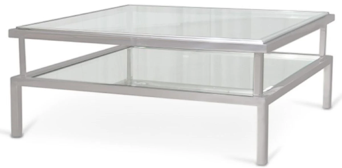 Casa Padrino mesa de centro de lujo plata 120 x 120 x A. 42 cm - Mesa de sal¨®n moderna con placas de vidrio templado y marco de acero inoxidable - Muebles de sala
