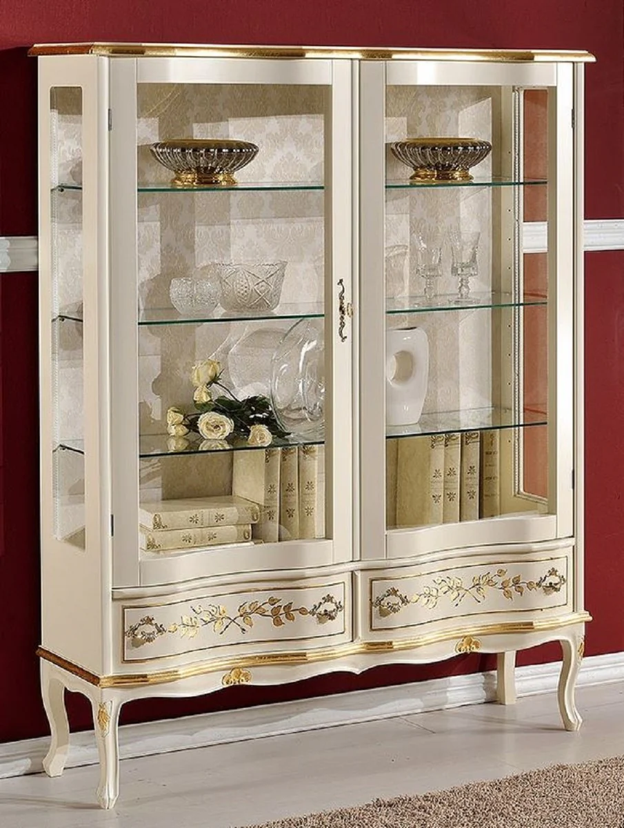 Casa Padrino vitrina barroco de lujo crema / oro - Vitrina de estilo barroco italiano - Muebles de estilo barroco hechos a mano - Muebles barrocos italianos - Calidad de Lujo - Hecho en Italia