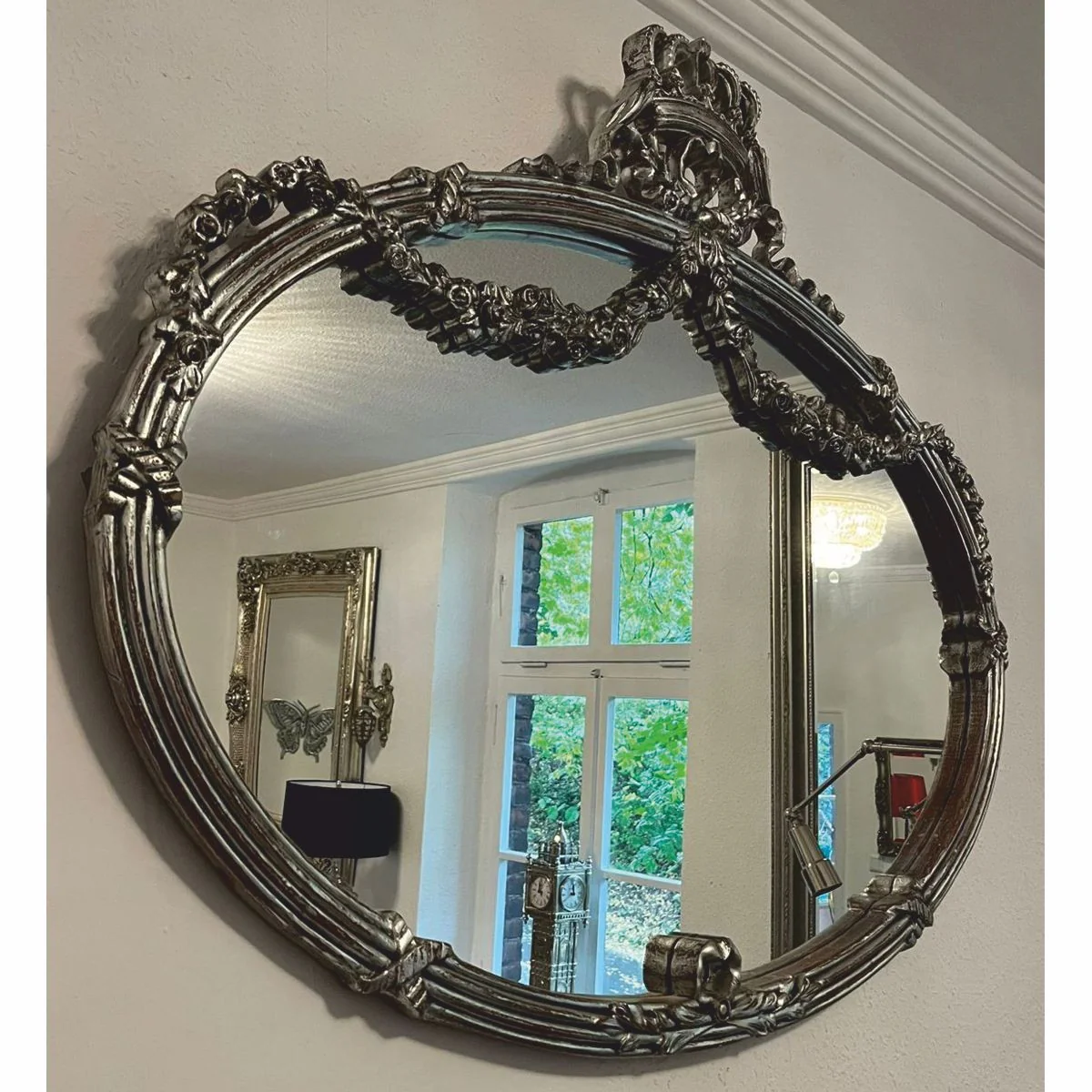 Pomp??s de Casa Padrino Espejo Barroco Plata Antigua 123 cm - Harald Gl??ckler Muebles Barrocos