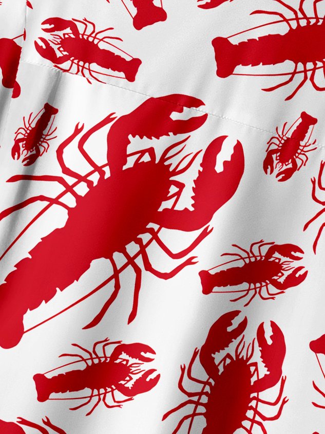 Lobster Chest Pocket Short Sleeve Hawaiian Shirt
