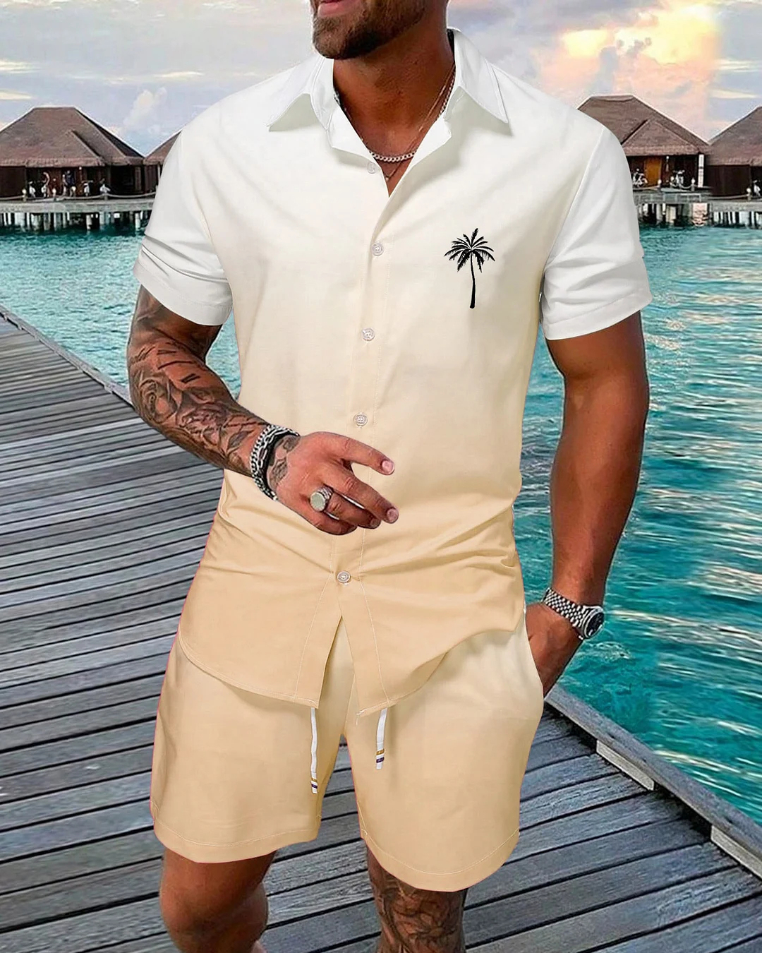 Suitmens Men's Hawaii Beach Vacations Short Sleeve Shirt Set 221