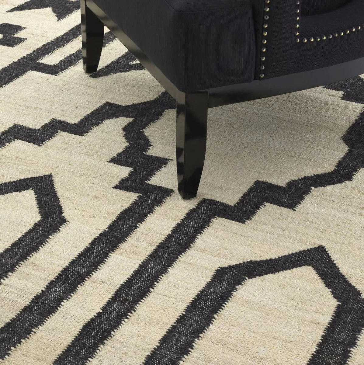 Casa Padrino alfombra de lujo de yute y lana natural / negro 300 x 400 cm - Alfombra de salón y hotel tejida a mano - Accesorios de decoración de salón - Calidad de Lujo