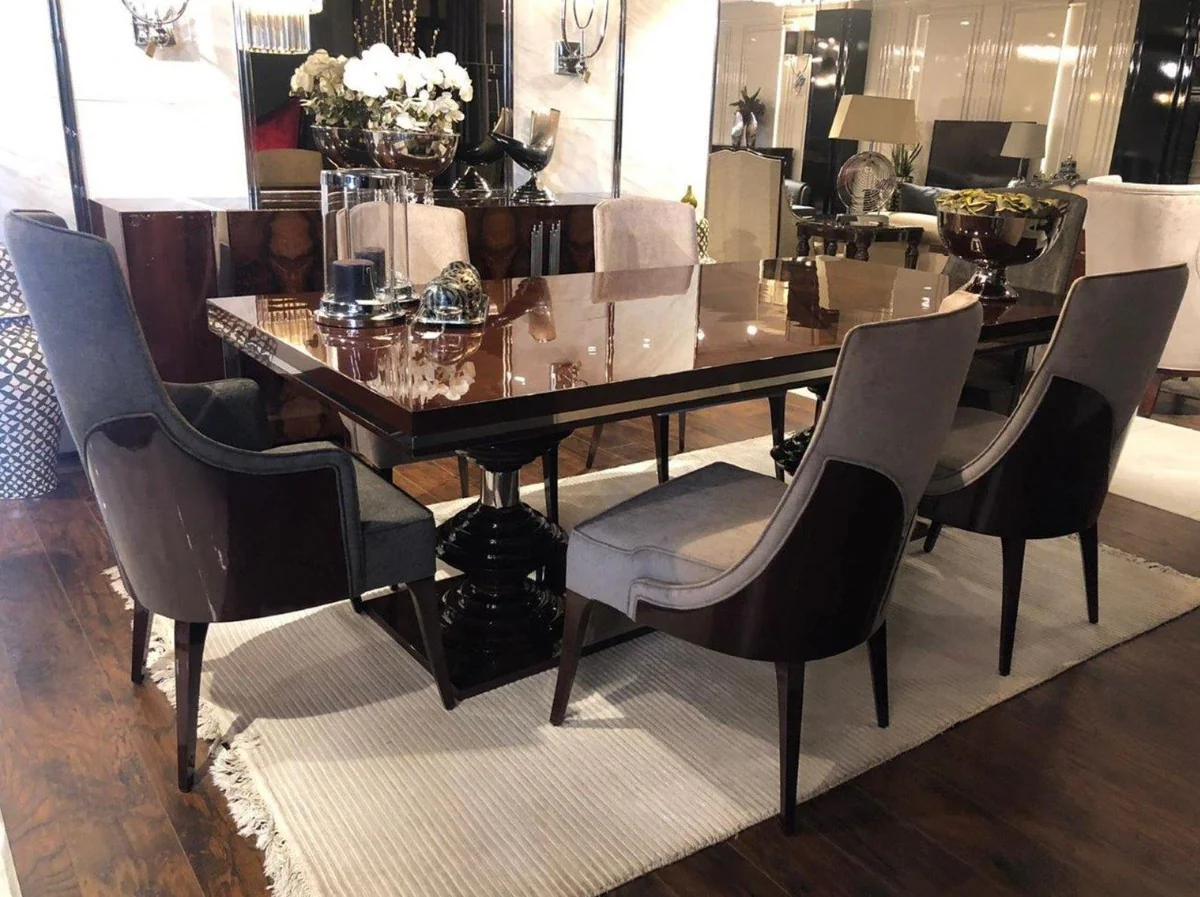 Casa Padrino conjunto de sillas de comedor Art Deco de lujo gris oscuro / marr¨®n oscuro brillante - Conjunto de 6 sillas de cocina - Muebles de Comedor Art Deco Nobles