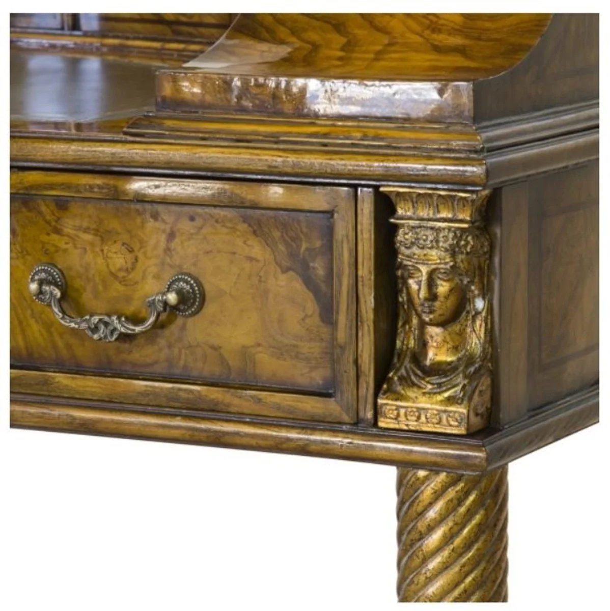 Casa Padrino Escritorio de Caoba de Lujo Art Nouveau con 10 Cajones Marrón / Oro Antiguo 145 x 80 x H. 90 cm - Calidad de Lujo