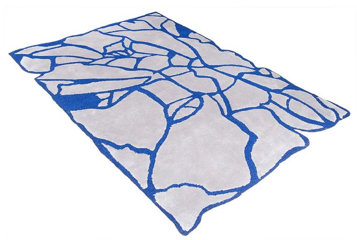 Casa Padrino alfombra de lujo gris / azul 160 x 230 cm - Alfombra rectangular para salón - Alfombra moderna para dormitorio - Interior de lujo - Calidad de lujo