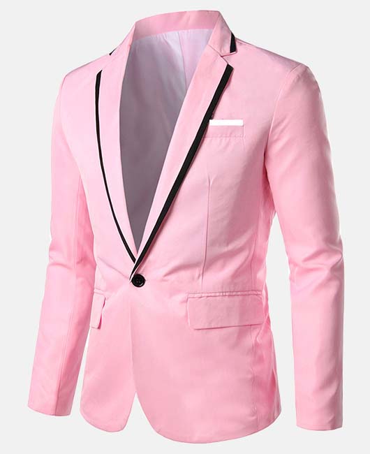 Business Contrast Trim Pocket Single Breasted Notch Lapel Blazer