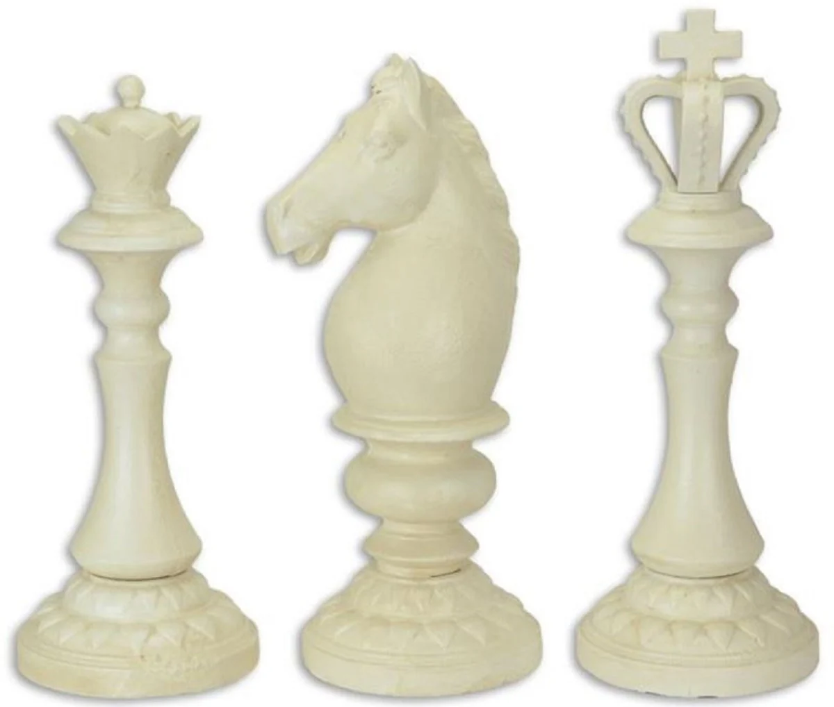Casa Padrino conjunto de piezas de ajedrez de decoración rey dama caballo blanco antiguo A. 34,2 cm - Figuras de hierro fundido - Decoración del hogar - Decoración de jardín
