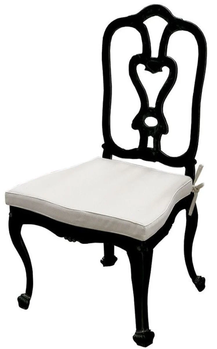 Casa Padrino silla de jardín Art Nouveau de lujo con cojin de asiento negro / gris claro 56 x 59 x A. 100 cm - Silla de comedor forjada a mano - Muebles de Comedor de Jardín de Patio