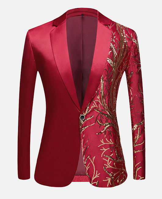 Glamorous  Plain  Embroidery Gold Branch Print Sequins One Button Blazer