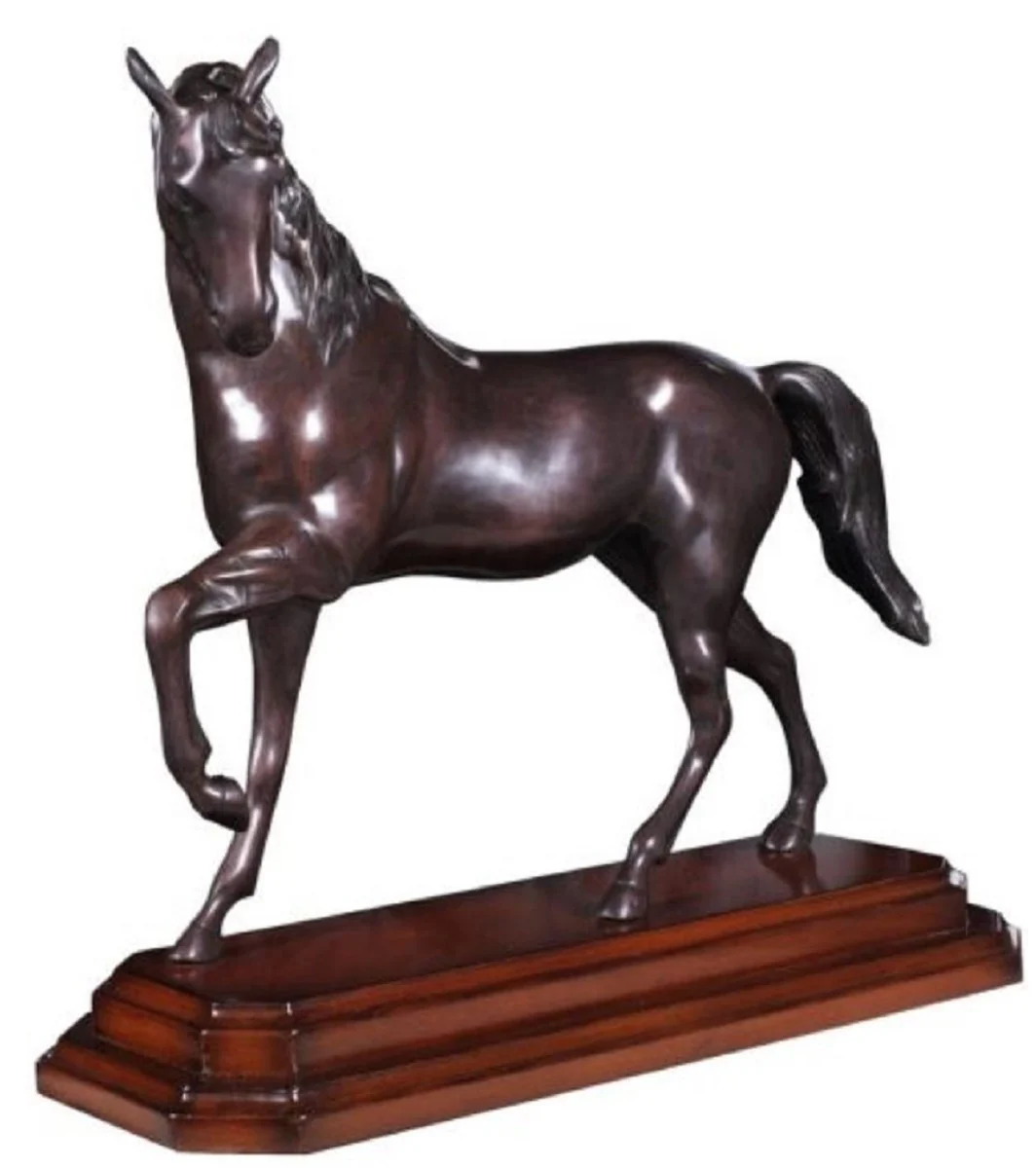 Casa Padrino caballo de bronce de lujo de con base de madera bronce / marrón 42 x 17 x H. 40 cm - Figura Decorativa