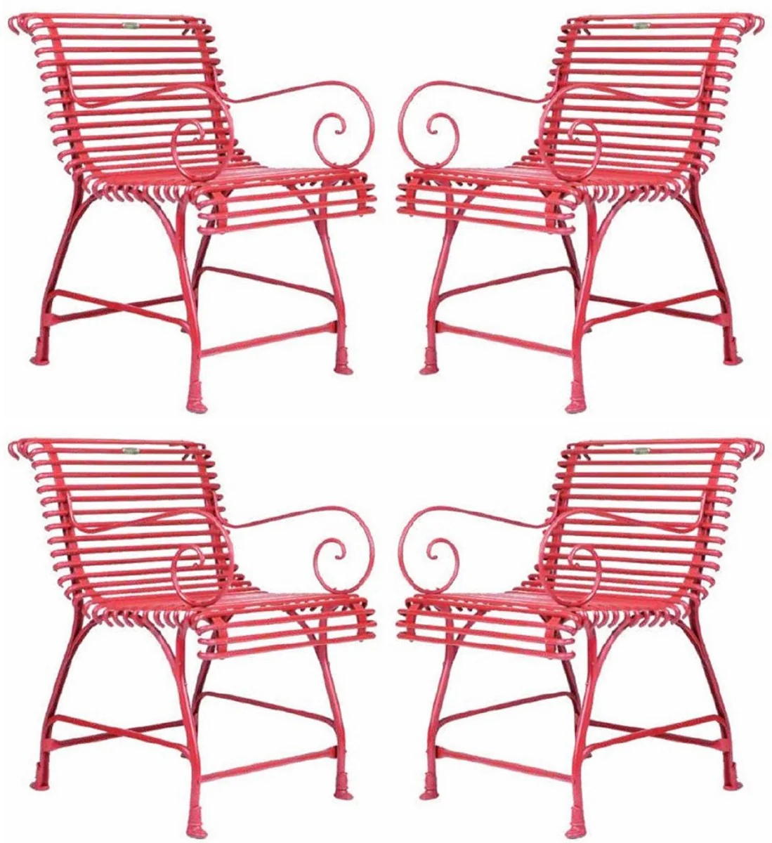 Casa Padrino conjunto de 4 sillas de jard¨ªn Art Nouveau rojo 56 x 52 x A. 76 cm - Sillas de hierro forjado hechas a mano con reposabrazos - Muebles de jard¨ªn y patio hierro forjado nost¨¢lgicos