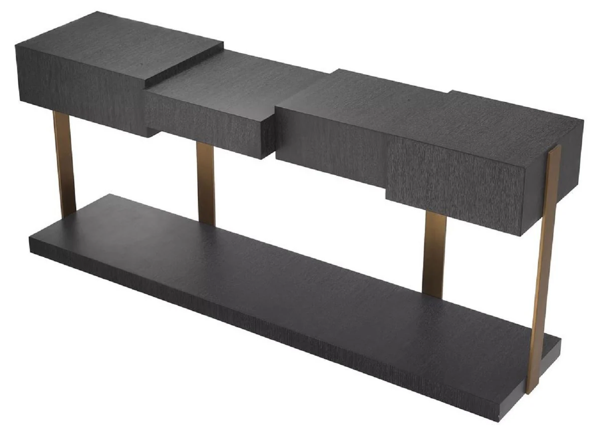 Casa Padrino consola de dise?o de lujo negro gris / lat¨®n 180 x 42,5 x A. 76,5 cm - Mesa consola moderna - Muebles de dise?o de lujo