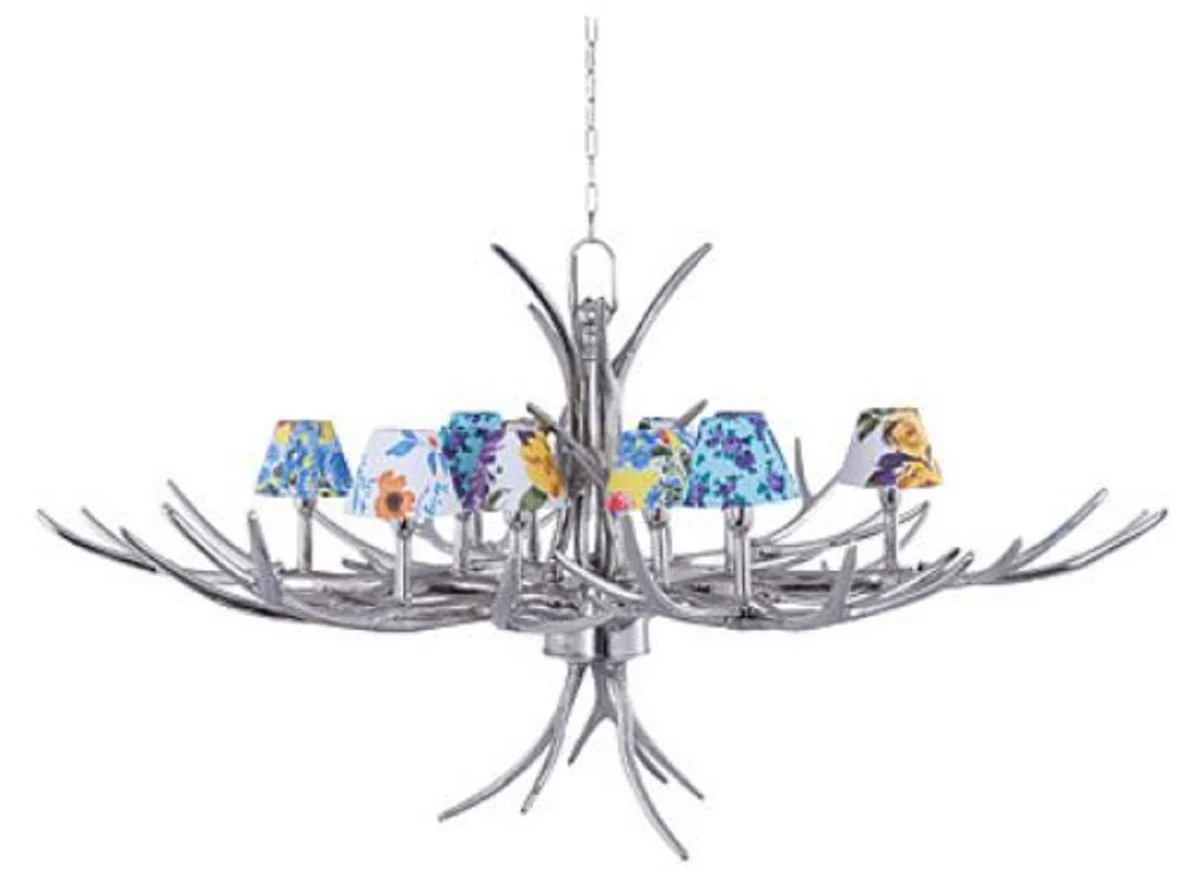 Casa Padrino araña de lujo cornamenta plata / multicolor Ø 163 x H. 87 cm - Muebles de Lujo