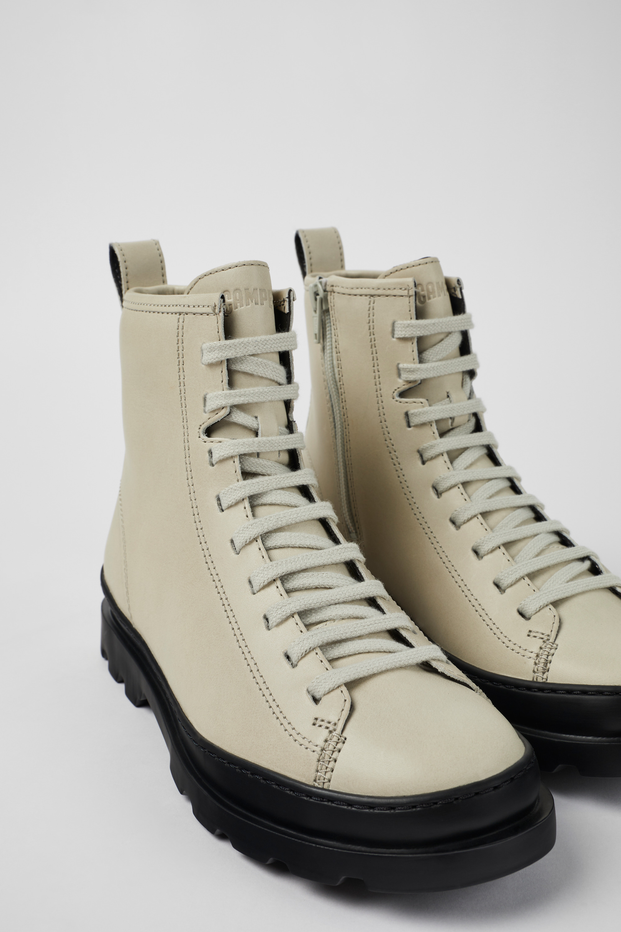 Brutus - Gray leather lace-up boots for women