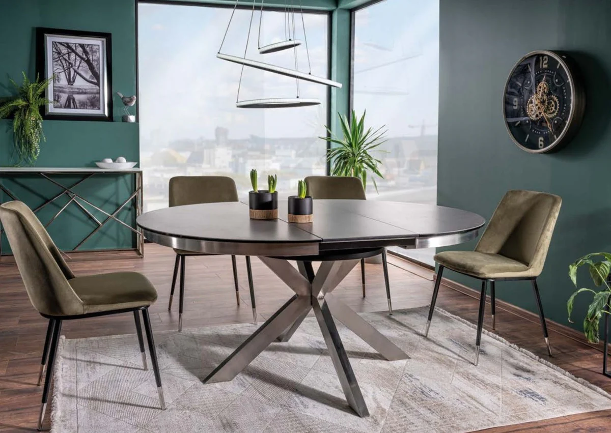 Casa Padrino mesa de comedor de dise?o gris / plata 120-160 x 120 x A. 76 cm - Mesa de comedor extensible con tablero de vitrocer¨¢mica y patas de acero inoxidable - Muebles de comedor de dise?o
