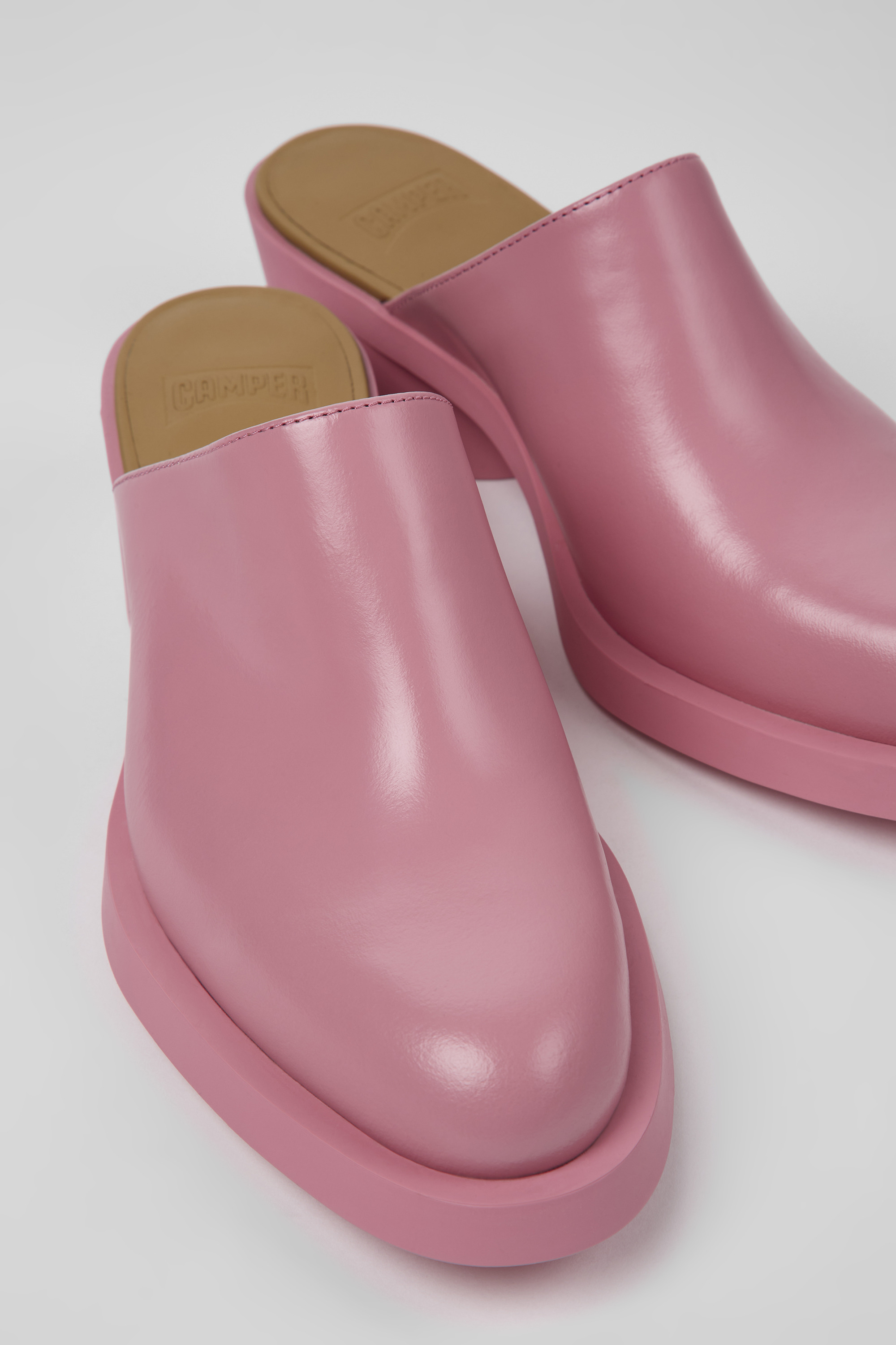 Bonnie - Pink leather mules for women