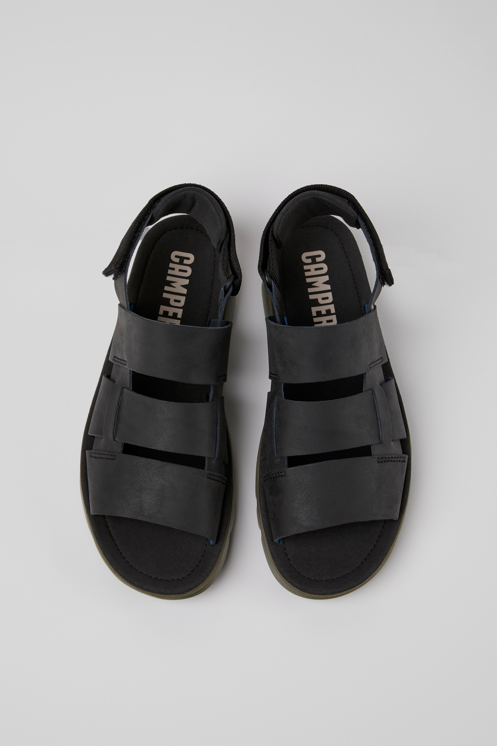 Oruga - Black leather and textile sandals for men