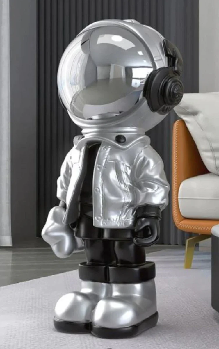 Casa Padrino escultura decorativa de diseño de lujo astronauta plata / negro 30 x A. 70 cm - Figura decorativa de resina - Accesorios decorativos de diseño de lujo - Calidad de lujo