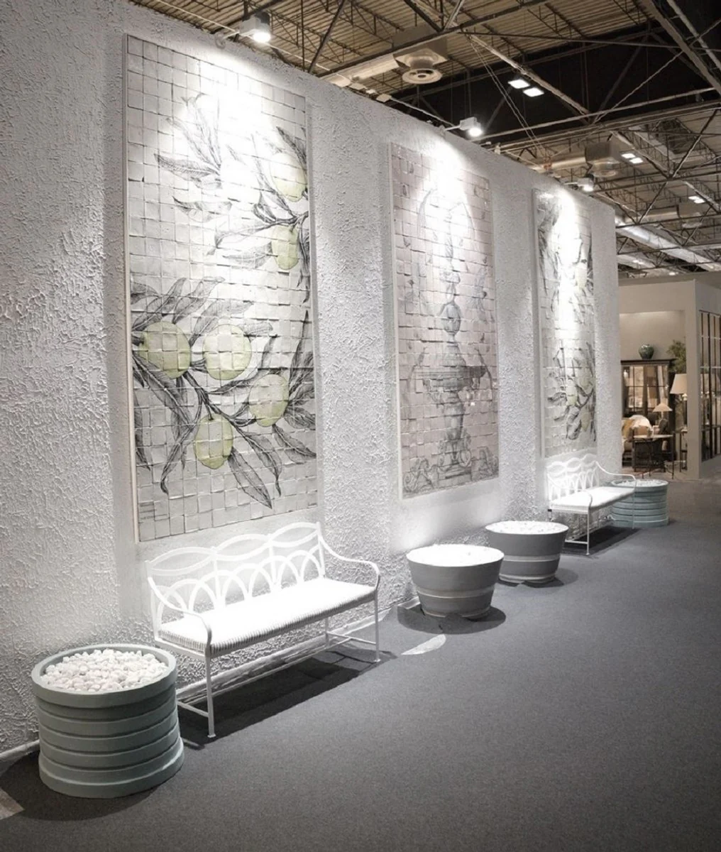 Casa Padrino banco de jard¨ªn Art Nouveau de lujo de hierro forjado blanco / gris 150 cm