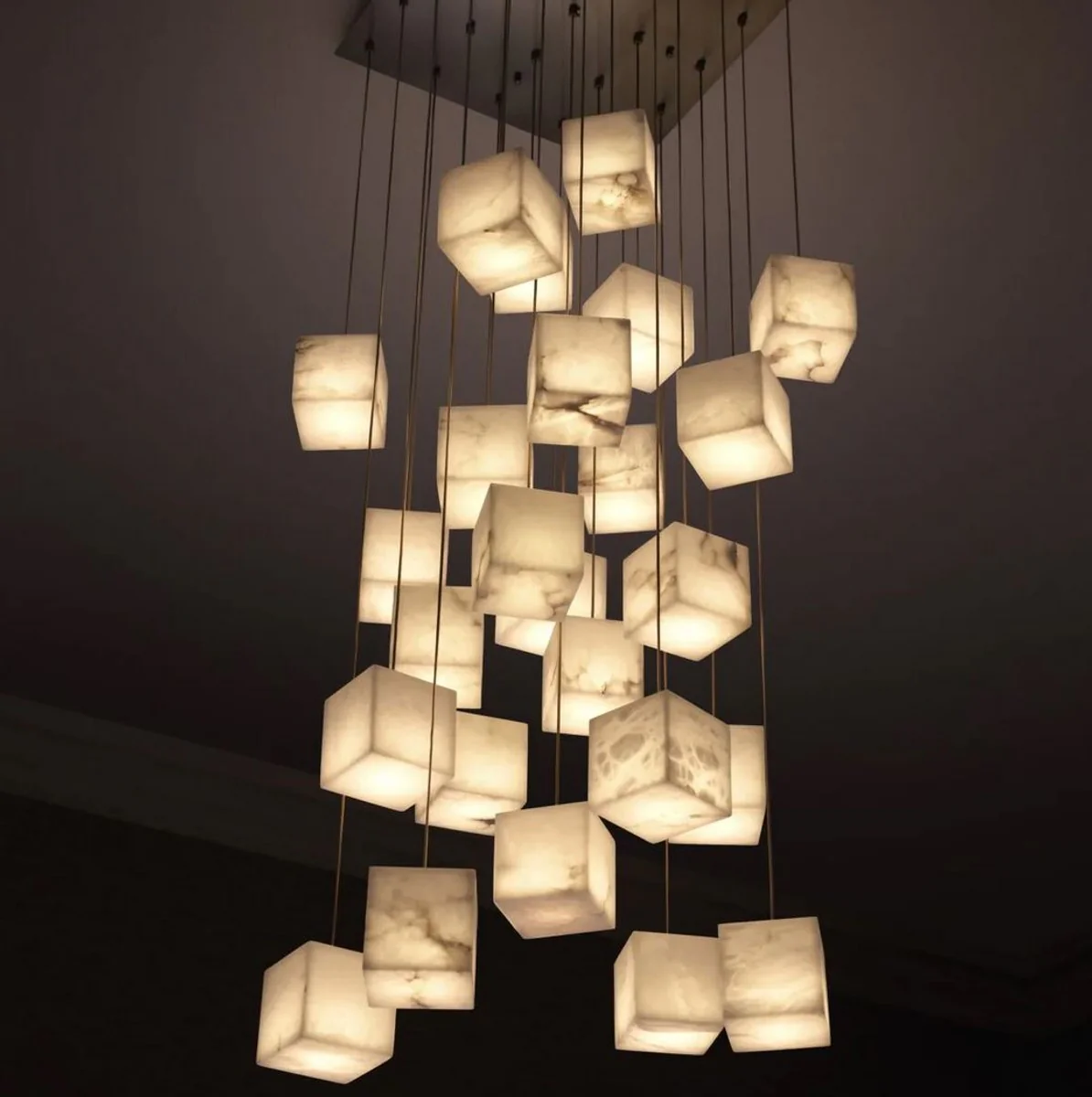 Casa Padrino lámpara de araña LED de lujo latón antiguo / alabastro 60 x 60 x A. 180 cm - Lámpara de araña de salón con pantallas de alabastro - Calidad de lujo