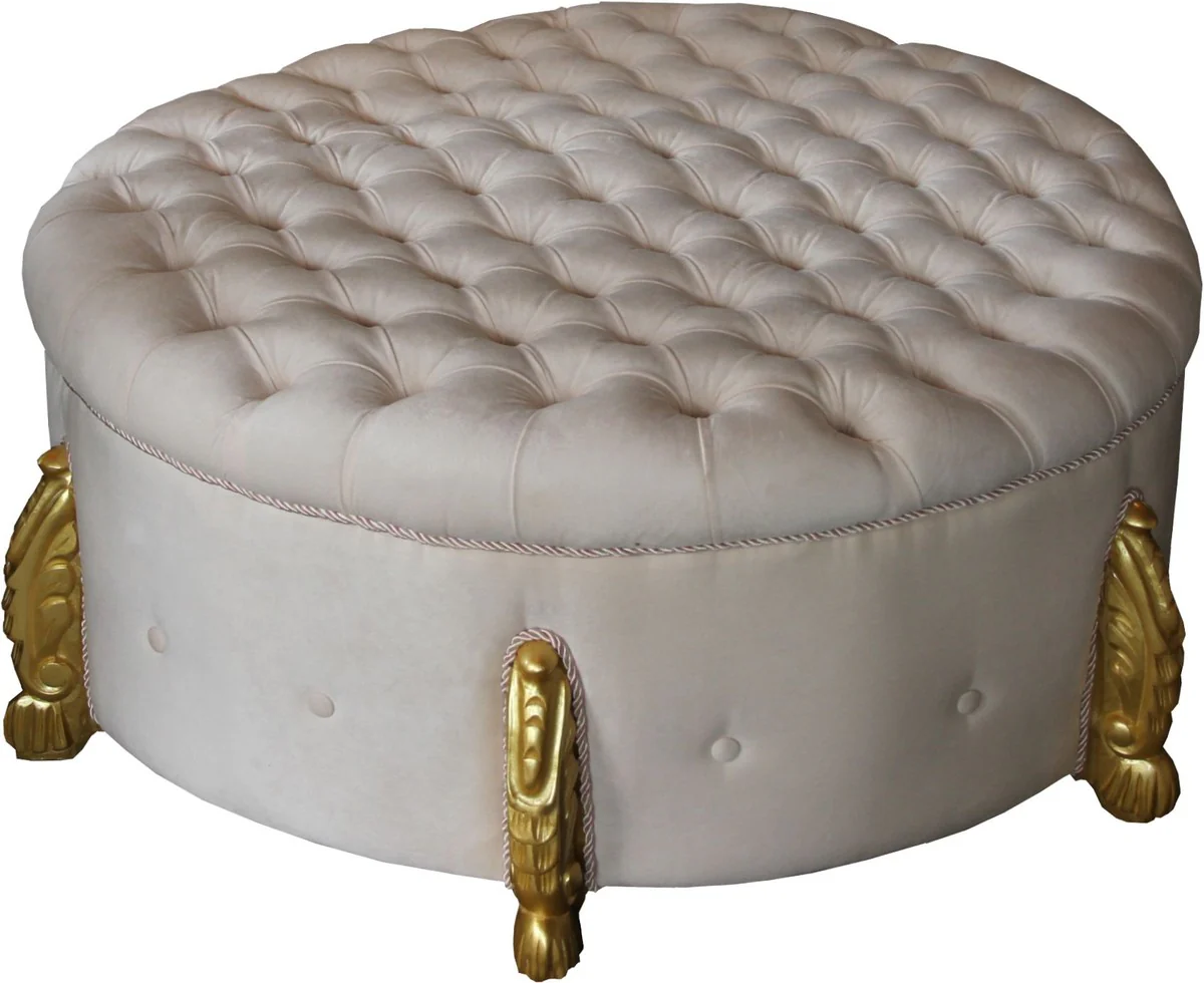 Casa Padrino enorme taburete redondo barroco en crema / oro Diámetro 107 cm - Luxury Hotel Furniture - Edición limitada