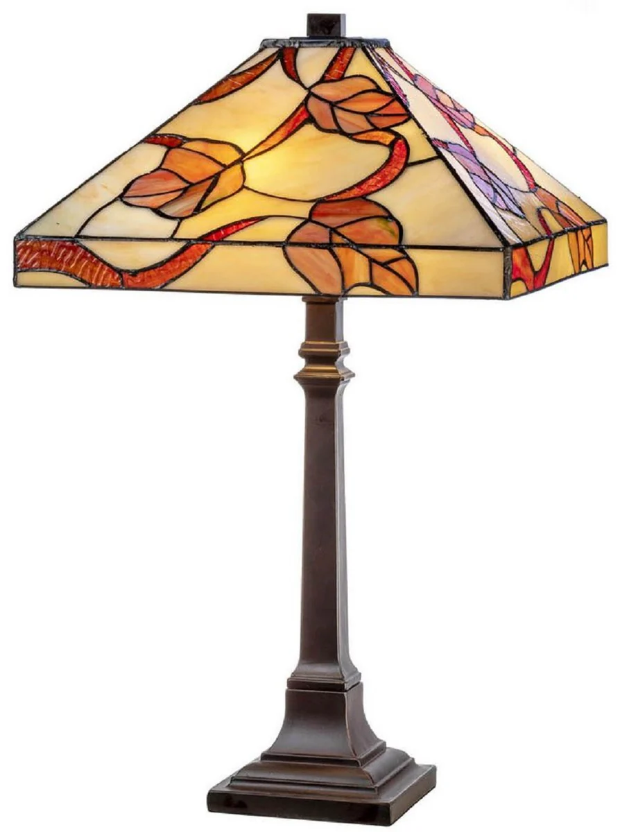 Casa Padrino lámpara de mesa Tiffany de lujo multicolor 36 x 36 x A. 64 cm - Lámpara de escritorio Tiffany - Lámpara de decoración de sala de estar - Luces Tiffany de lujo