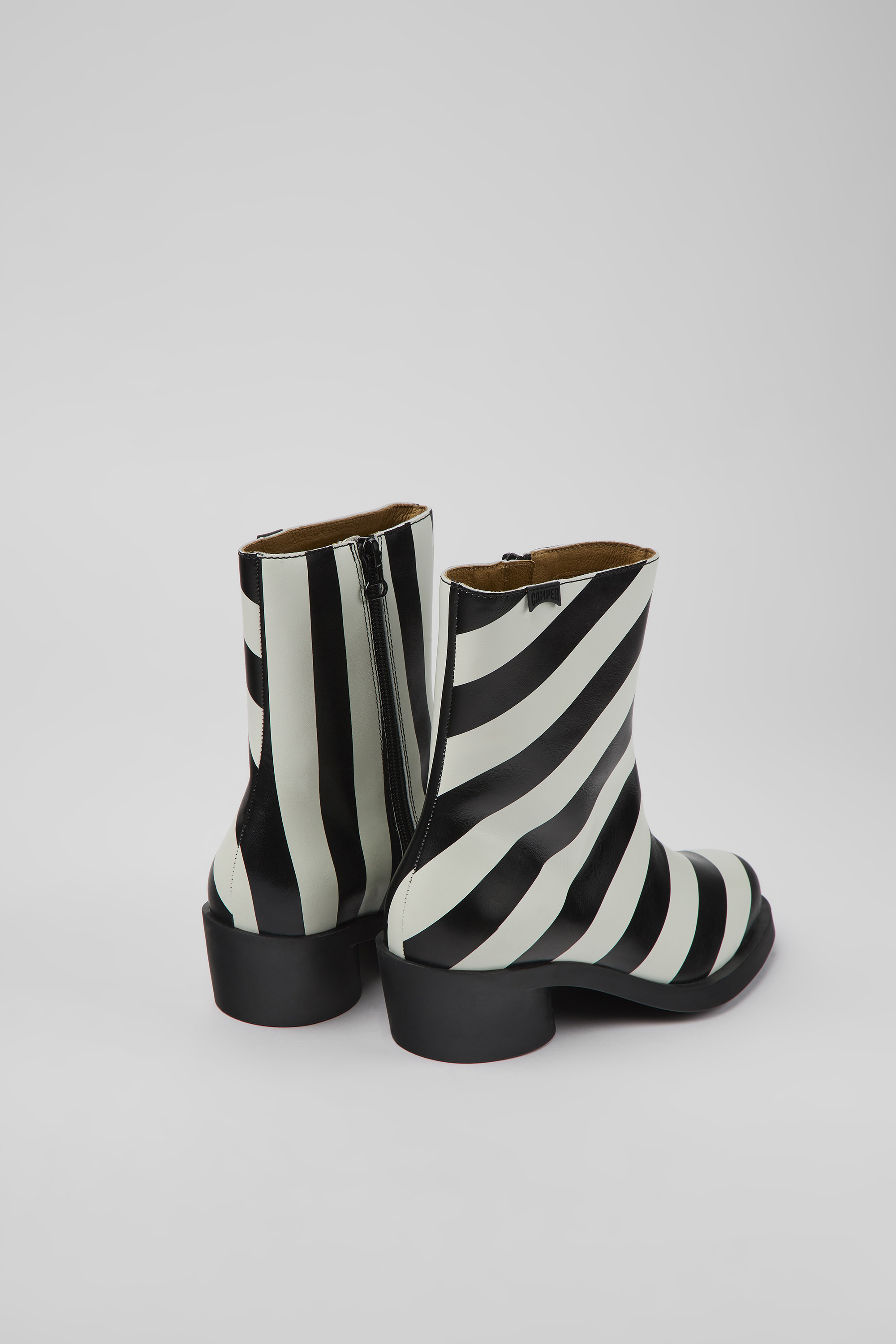 Bonnie - Black and white striped leather boots for women