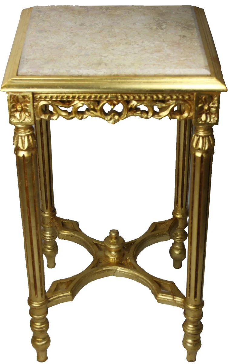 Casa Padrino Baroque Side Table Square Gold con Cream Marble Top 40 x 40 x H 72.5 cm Antique Style - Teléfono Flower Table