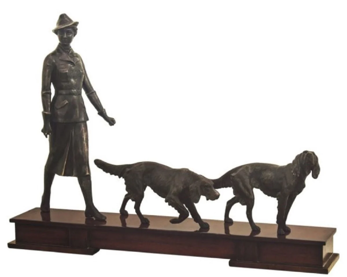 Casa Padrino figuras de bronce de lujo de cazadora y perros bronce / marrón oscuro 61 x 11 x H. 45 cm - Figuras Decorativas de Lujo con Base de Madera