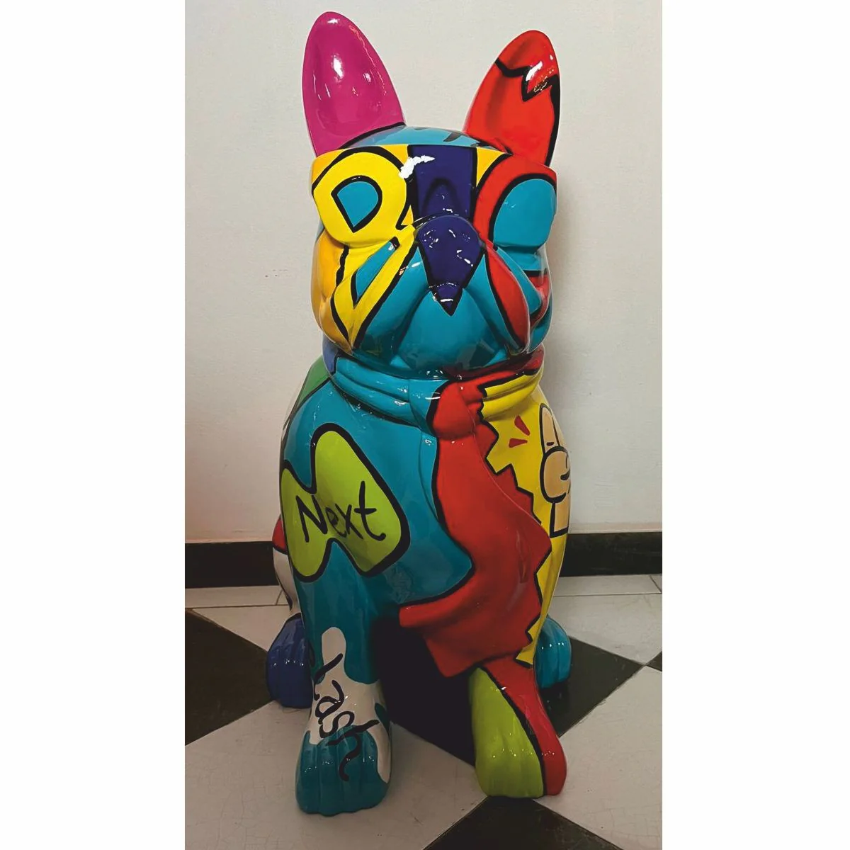 Casa Padrino escultura decorativa perro bulldog colorido A. 80 cm - Figura decorativa de jard¨ªn