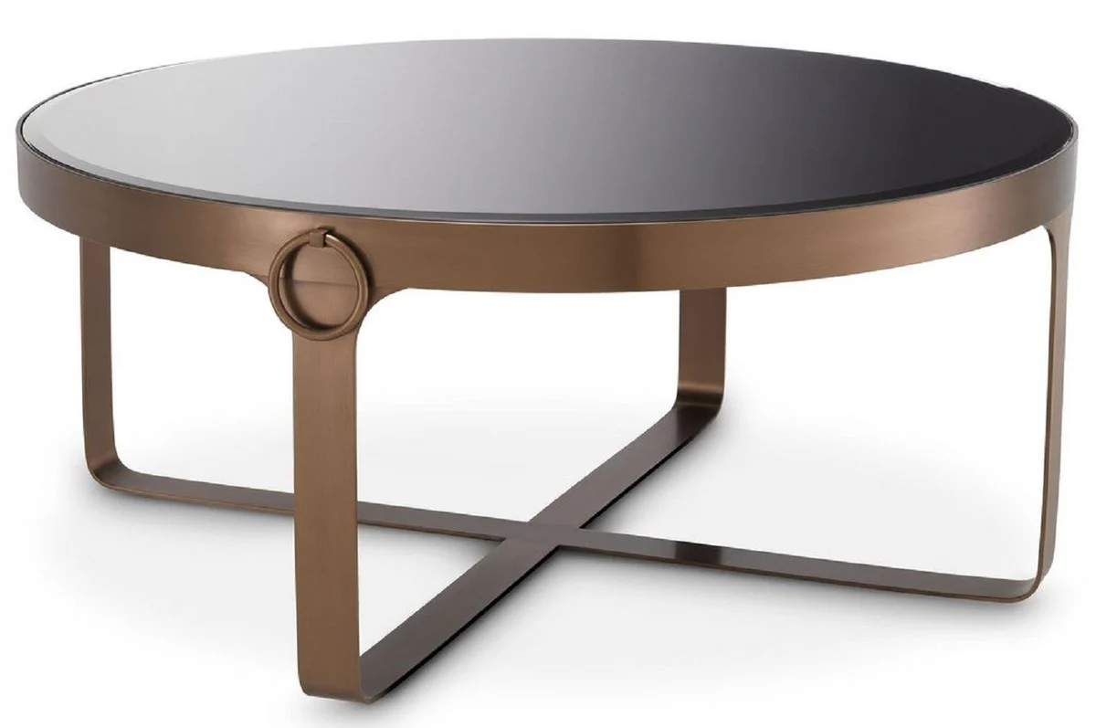 Casa Padrino mesa de centro de lujo cobre / negro ? 90 x A. 38,5 cm - Mesa de sal¨®n redonda de acero inoxidable con tapa de vidrio - Muebles de Sal¨®n - Muebles de Lujo