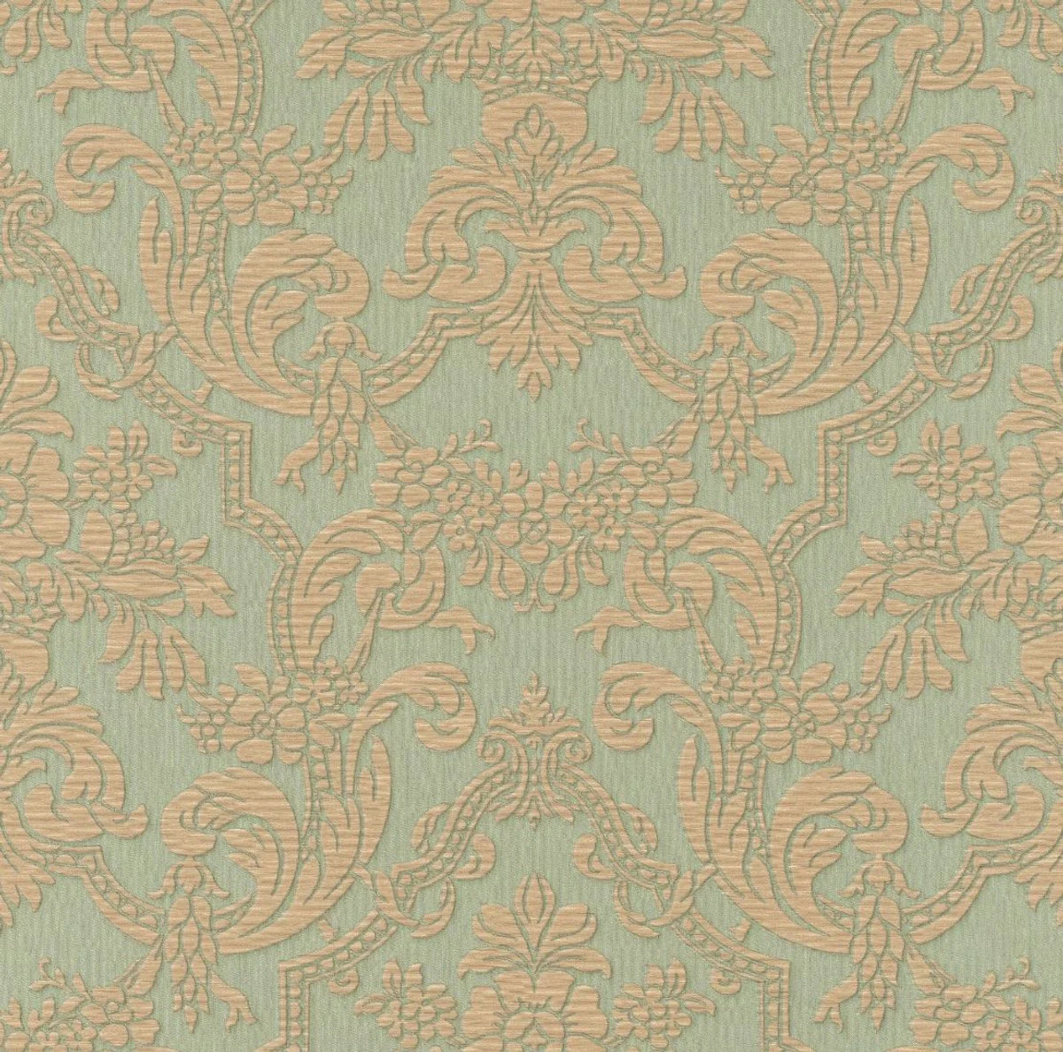 Casa Padrino papel pintado de vinilo verde / marrón - Papel pintado de salón de estilo barroco con patrón elegante - Decoración de pared en estilo barroco