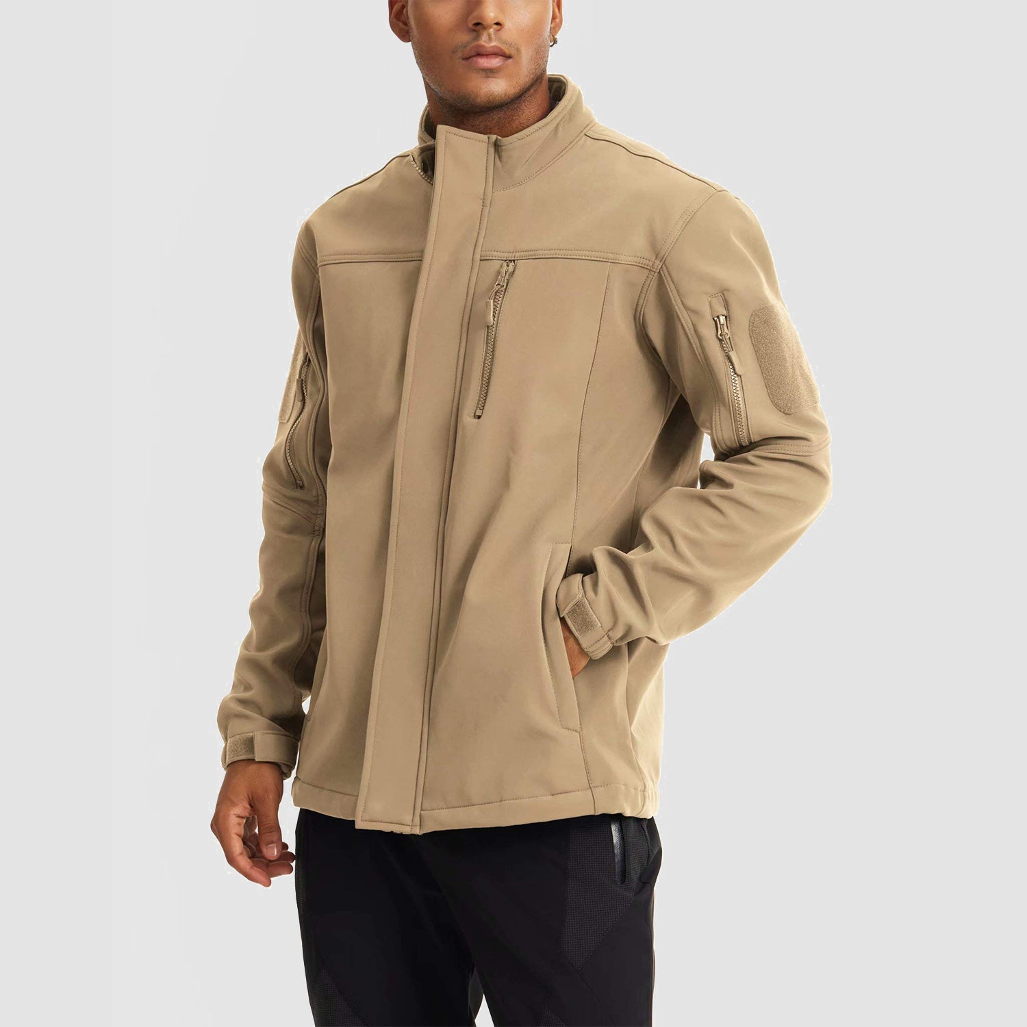 Men's Tactical Jacket Water-Resistant 6 Pockets Softshell Fleece Lining Hiking Winter Jacket