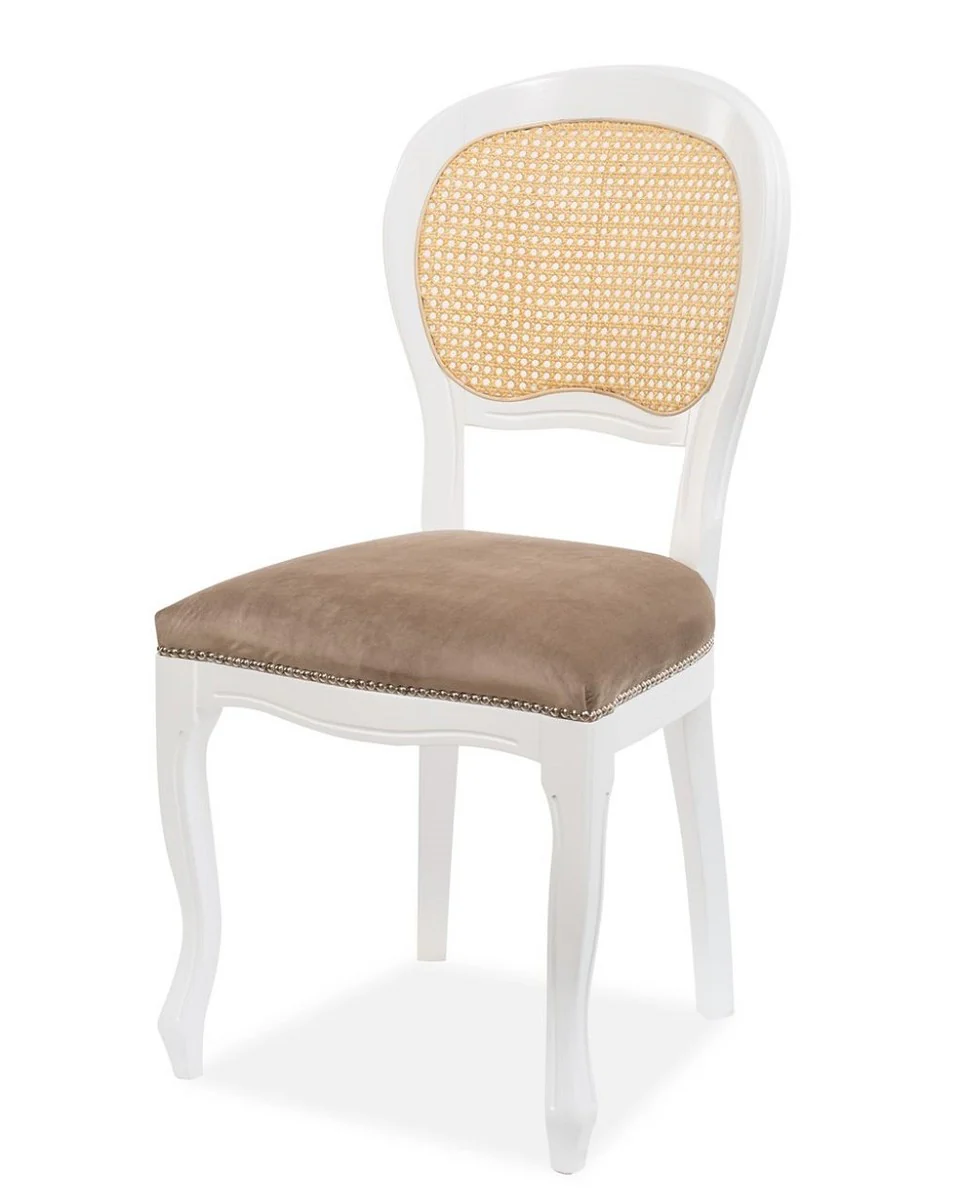 Casa Padrino silla de comedor barroco de lujo marrón / natural / blanco A. 97 cm