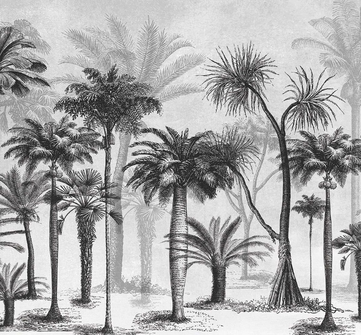 Casa Padrino conjunto de cortinas de lujo palmas gris / negro 250 x A. 290 cm - Cortinas de lino y terciopelo estampadas - Cortinas de ojales - Cortinas correderas - Accesorios Decorativos