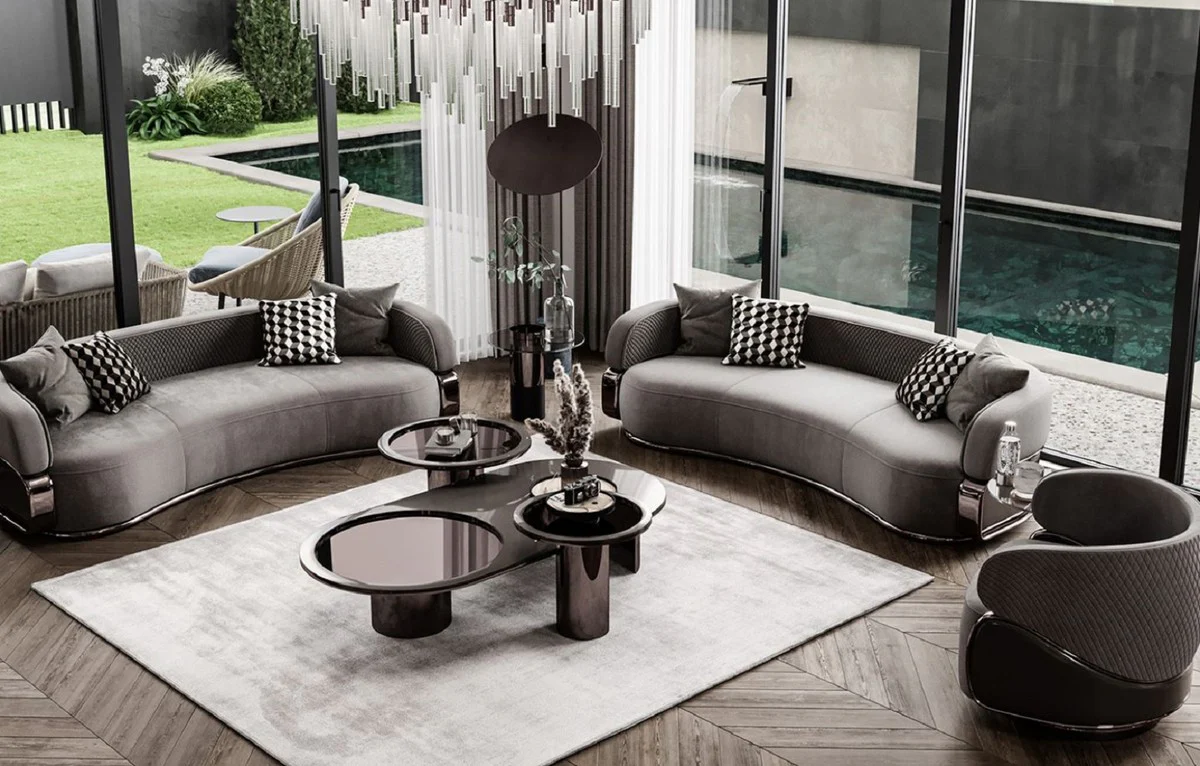 Casa Padrino sof¨¢ de lujo gris / bronce 280 x 110 x A. 70 cm - Sof¨¢ de sal¨®n curvo - Sof¨¢ de hotel - Muebles de sal¨®n - Muebles de hotel - Muebles de lujo - Interiores de lujo