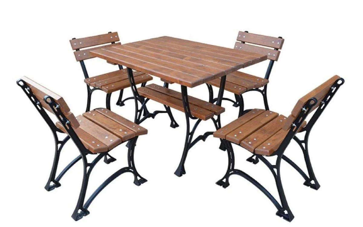 Casa Padrino Conjunto de Muebles de Jardín Art Nouveau Mesa y 4 Sillas Marrón / Negro 100 cm - Muebles de Jardín de Hierro Fundido y Madera de Madera de Aliso