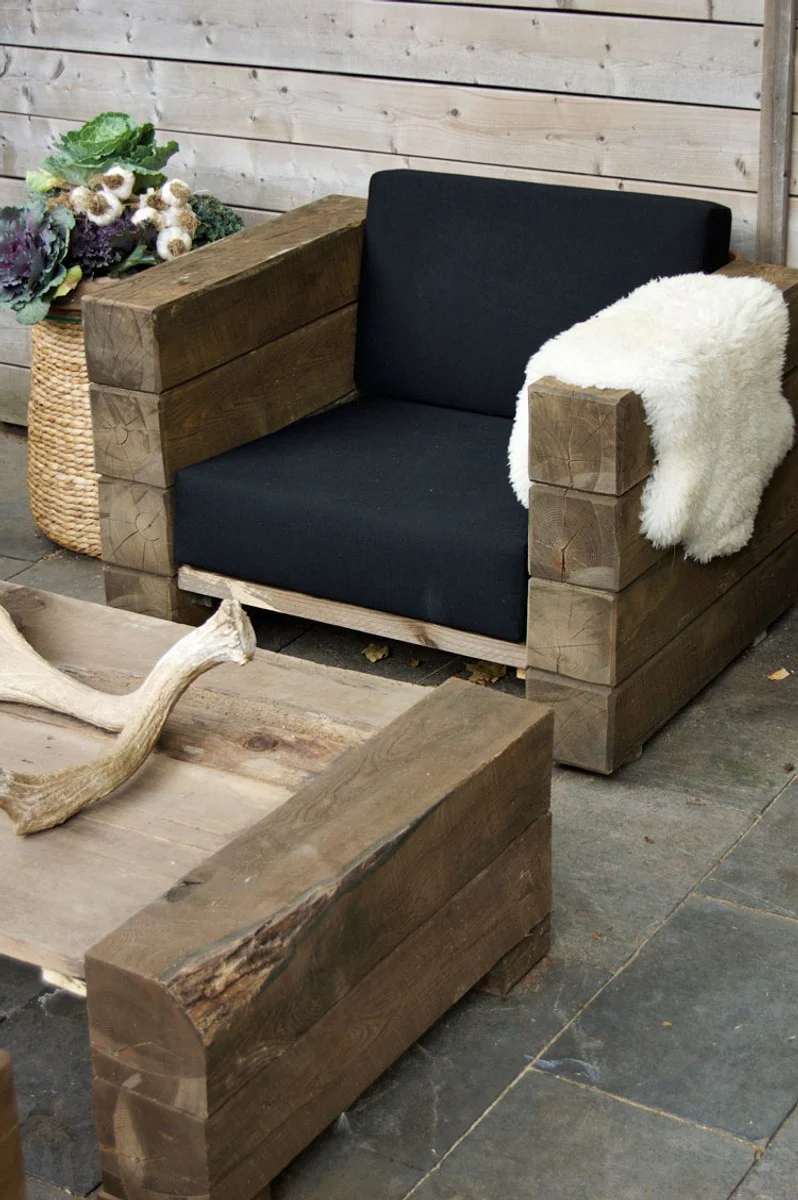 Jardín de lujo de muebles de madera maciza de roble con el acolchado - versión pesada - sofá + silla + mesa - madera maciza rústico - Salón Conjunto