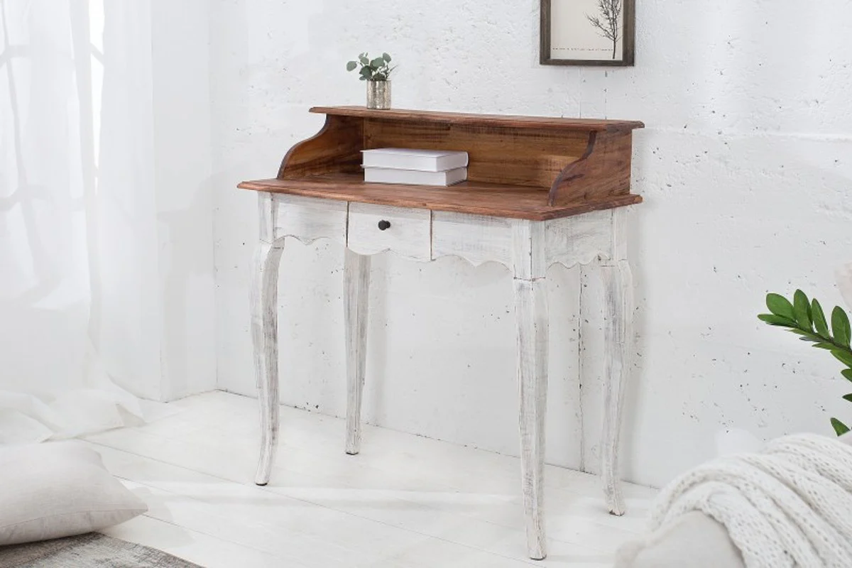 Escritorio de estilo country Casa Padrino blanco antiguo / natural 80 x 40 x H. 92 cm - Escritorio con aspecto elegante y descuidado