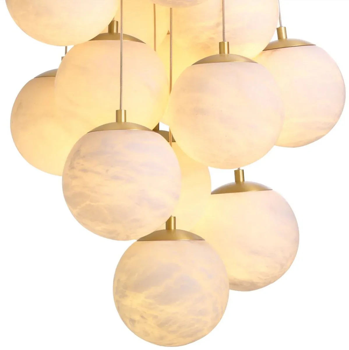 Casa Padrino lámpara de araña de lujo alabastro / latón antiguo Ø 75 x A. 170 cm - Lámpara de araña de salón con pantallas de alabastro - Calidad de lujo